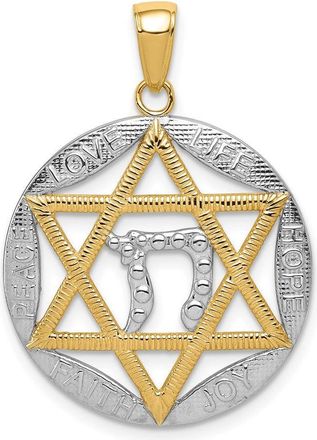 Diamond2Deal 14k Yellow Gold Rhodium Polished Star of David Chai Round Pendant