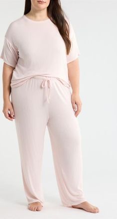Nordstrom Moonlight Eco Easy Rib Pajamas in Pink Loft at Nordstrom, Size 1X