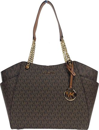 Michael Kors Michael Kors Jet Set Chain Brown MK Signature Large Shoulder Tote Womens Bag