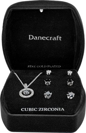 Danecraft Cubic Zirconia Stud Earrings & Pendant Necklace Set in Metallic Silver at Nordstrom Rack