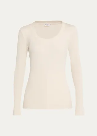 Brunello Cucinelli Sparkle Rib Knit Long-Sleeve Top