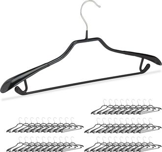 Relaxdays Pack De 50 Perchas Ropa Antideslizantes Para Trajes Con Barra, Metal Y Pvc, Negro, 45 Cm