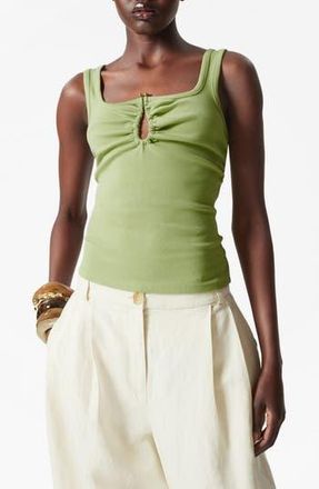& Other Stories Metal Keyhole Stretch Cotton Tank in Green Dusty Light at Nordstrom Rack, Size X-Small