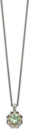 Diamond2Deal Sterling Silver with 14K Accent Green Quartz and Diamond Pendant Necklace