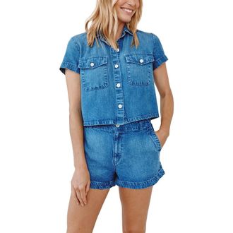 Bella Dahl Short Sleeve Short Button-Up Shirt in Spring Horizon Wash at Nordstrom, Size X-Small