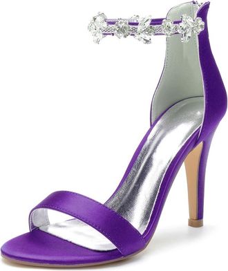 Generic Bridal Satin Wedding Dressy Heels Shoes Womens Bridal Stiletto Heels Sandals Sexy Open Toe Party Pumps 10.5Cm,Dark Purple,10 UK