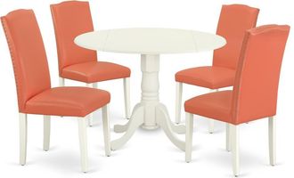 East West Furniture Dining Room Set Linen White, DLEN5-LWH-78