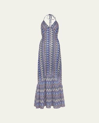 Ramy Brook Delilah Chevron Halter Maxi Dress