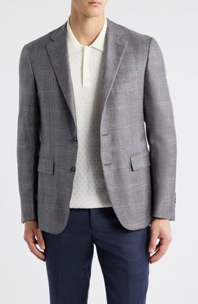 Canali Kei Trim Fit Brown M&eacute;lange Shadow Plaid Wool & Silk Blend Sport Coat at Nordstrom, Size 42 Us