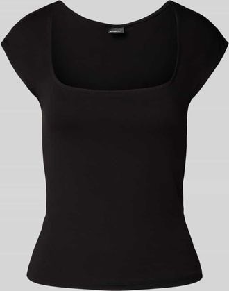 Gina Tricot T-Shirt mit Karree-Ausschnitt und Kappärmeln in Black, Größe L