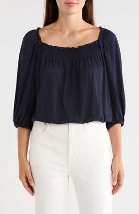 Max Studio Crinkled Balloon Sleeve Bubble Hem Top in Navy at Nordstrom Rack, Size X-Large