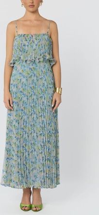 ASTR the Label Makennah Floral Pliss&eacute; Maxi Dress in Blue Green Floral at Nordstrom, Size X-Large