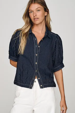 Pilcro 100% Cotton Denim Puff-Sleeve Top