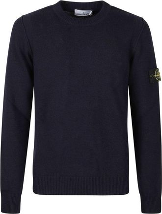 Stone Island Crew Neck Fitted Sweater With Ribbed Texture And Logo Detail