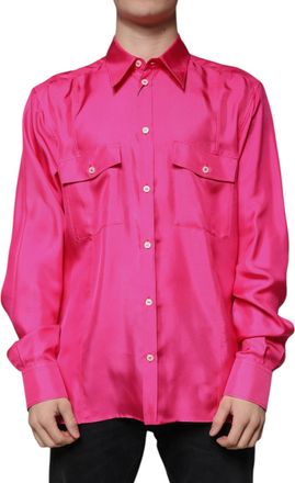 Dolce & Gabbana Pink Silk Collared Button Down Men Shirt