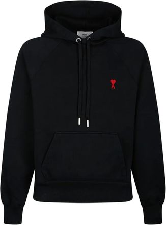 Ami Felpa in cotone biologico con logo ricamato e cappuccio - Nero