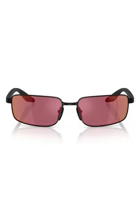 Prada 54mm Polarized Rectangular Sunglasses in Matte Black /Pink Polar at Nordstrom