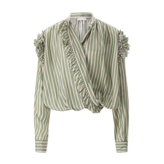 Dries Van Noten Blouses, female, Green, Size: XS Striped Wrap Blouse