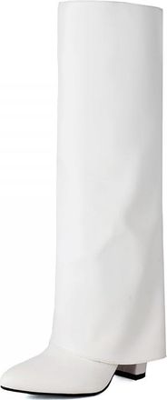 Generic Womens High Boots - Chunky Square Heel Platform - Elegant and Comfortable Pointed Toe Boot - Solid Color Fashion Suitable for Party Events Everyday We