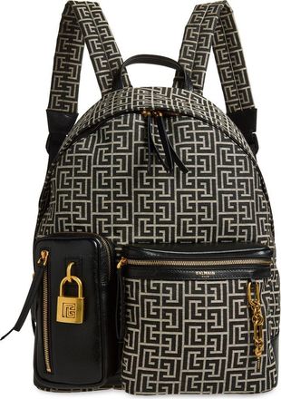 Balmain Pulse Twill Backpack in Geometric Logo/ivory/black at Nordstrom