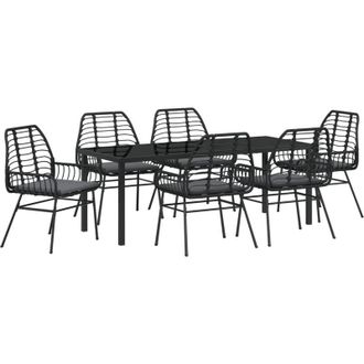 vidaXL Conjunto De Comedor De Jard&iacute;n 7 Pcs Negro Rat&aacute;n Sint&eacute;tico Vidaxl