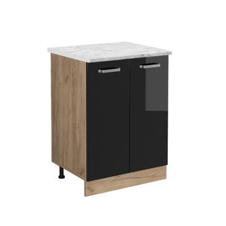 Vicco Mueble Bajo De Cocina R-line, Negro Brillo Intenso, 60 Cm Et M&aacute;rmol