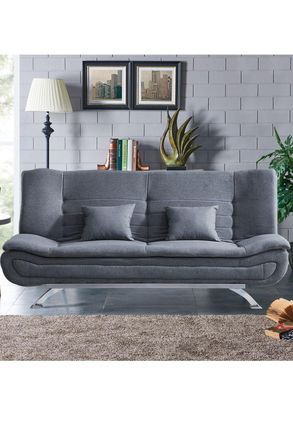 H&O Direct Versatile 2-Seater Linen Sofa Bed with Included Cushions in Grey