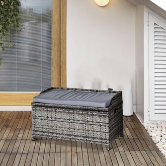OUTSUNNY Garden Rattan Storage Box Bench Seat 2 Seater Waterproof Patio Organiser Wicker in Grey