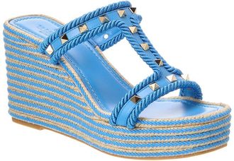 Valentino Rockstud 80 Leather Wedge Sandal