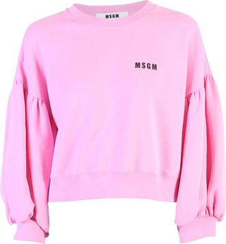 Msgm Roze Puff Sleeve Sweatshirt met Logo - Dames - Sweatshirts - Roze - M - Katoen - Hoodies & sweatvesten