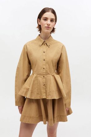 Ganni Beige Washed Peplum Shirt - Size 10/12 Organic Cotton