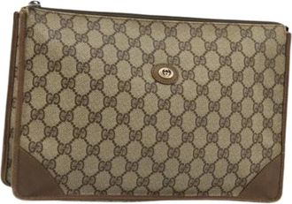 Gucci Pre-owned Clutches, female, Beige, Size: ONE SIZE Pre-owned Vintage GG Canvas Clutch
