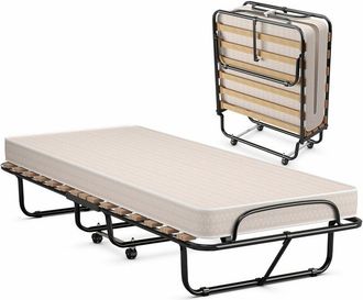 Costway Costway - Letto Brandina Pieghevole, con Materasso in Memory Foam, Struttura Resistente e 4 Ruote Girevoli, Lettino Pieghevole per Casa Ufficio, 200