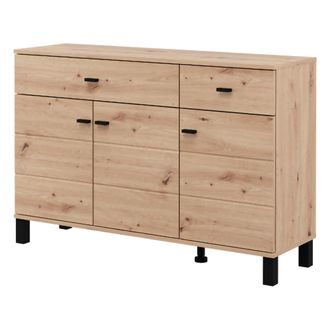 Dmora Aparador Jerico, Armario 3 Estantes, 2 Cajones, 4 Compartimentos, 116x35x78h Cm Roble Marr&oacute;n Nodoso