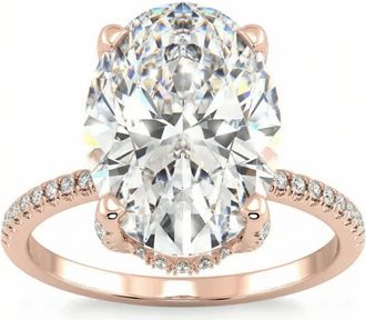 Pompeii3 Certified 5.33Ct Oval Diamond Side Halo Engagement Ring 14k Gold Lab Grown