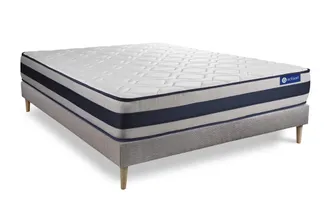 Actisom Somier gris + colch&oacute;n con muelles y viscoel&aacute;stica 150 x 195