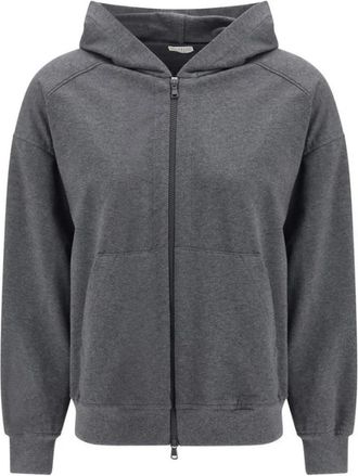 Brunello Cucinelli Katoenen sweatshirt met geribbelde boorden en zoom - Dames - Vesten met rits - Grijs - M - Katoen - Hoodies & sweatvesten