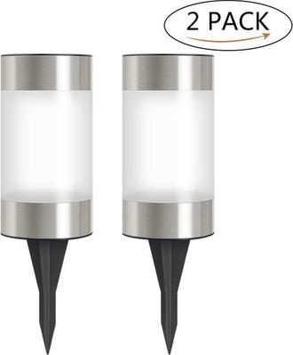 OEM Lampara Solar De Jardin - Acero Inoxidable Y Abs - Luz Blanca - Panel 2 V 100 Ma - Autonom&iacute;a 8 H - Pack De 2