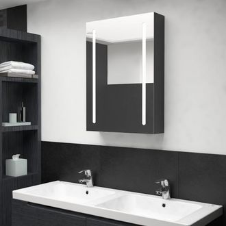 vidaXL Armario De Ba&ntilde;o Con Espejo Led Negro Brillante 50x13x70 Cm Vidaxl