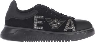 Emporio Armani Leren Sneakers met Zijlogo - Heren - Sneakers - Zwart - 43 1/2 EU - Leer - Schoenen