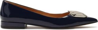 Kazar Donkerblauwe platte pumps met grote versiering - Dames - Ballerinas - Blauw - 37 EU - Leer - Schoenen