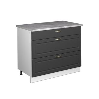 Vicco Mueble Bajo De Cocina Fame-line, Antracita-oro Landhaus/blanco, 100 Cm, Et M&aacute;rmol, Vicco