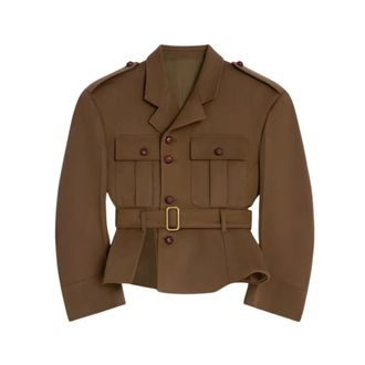 Celine Peplum Jacket - female - CELINE - Blazers - Brown - S - Jackets