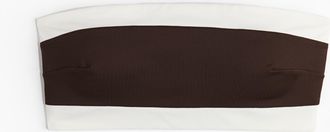 H&M Wattiertes Bandeau-Bikinitop - Dunkelbraun/Weiss