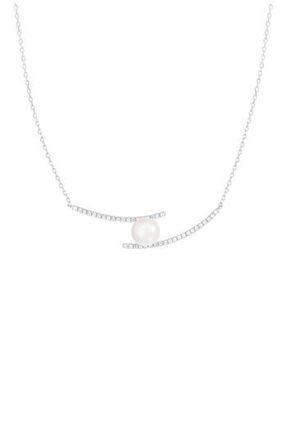 Splendid Pearls Sterling Silver Pavé CZ 7.5-8mm Pearl Pendant Necklace in Natural White at Nordstrom Rack