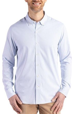 Cutter & Buck Skyline Epic Confidence Stripe Stretch Button-Down Shirt in Pale Blue/white at Nordstrom, Size 2Xlt