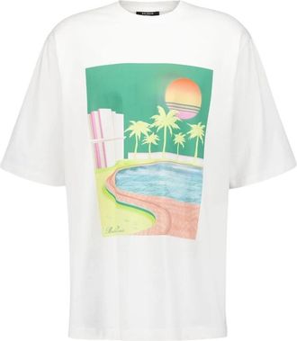 Balmain Postkaart Print T-shirt - Dames - T-shirts - Wit - L - Katoen - Tops