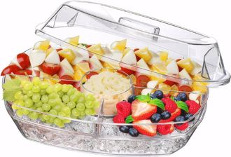 No Brand Bandeja Refrigerada Para Condimentos Con 4 Compartimentos No Extra&iacute;bles: Servidor Refrigerado De Salsas Y Guarniciones Para Barbacoas, Fiestas Y Buf&eacute;s