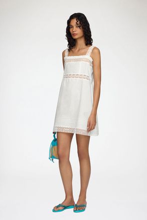 Ganni White Mini Dress in Cotton - Size 32 Organic