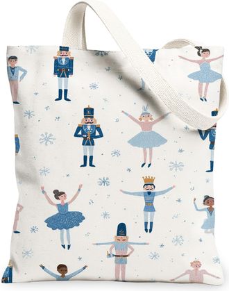 Generic Winter Ballet Dancers Canvas Tote Bags, Artistic Dance Pattern Reusable Grocery Bags, Lightweight Washable Shoulder Strap C, Blue, 13x15 Inch